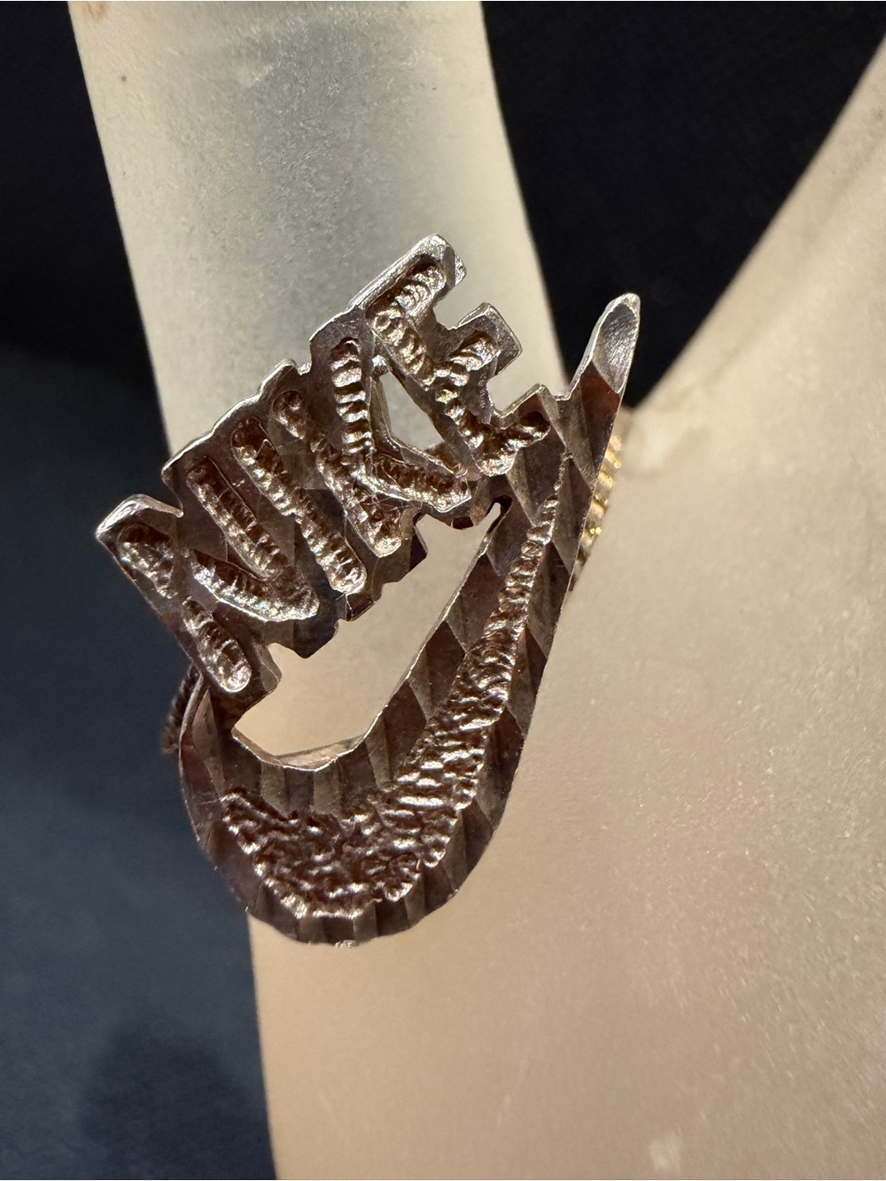 Silver-Tone 'Nike' Script Logo Hoop Ring - Silver